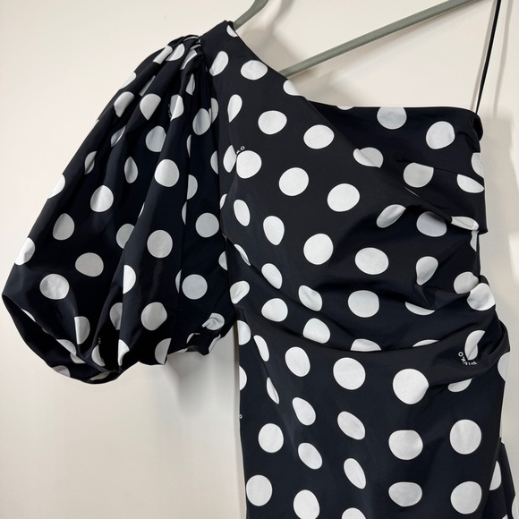 Pinko Classic Pin Up One Shoulder Black White Polka-dots Mini Dress Size 1 - Picture 7 of 14